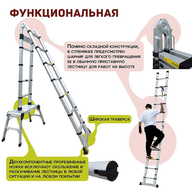 Лестница телескопическая двухсторонняя с шарниром Alumet DTLH 1,6+1,6 фото 4