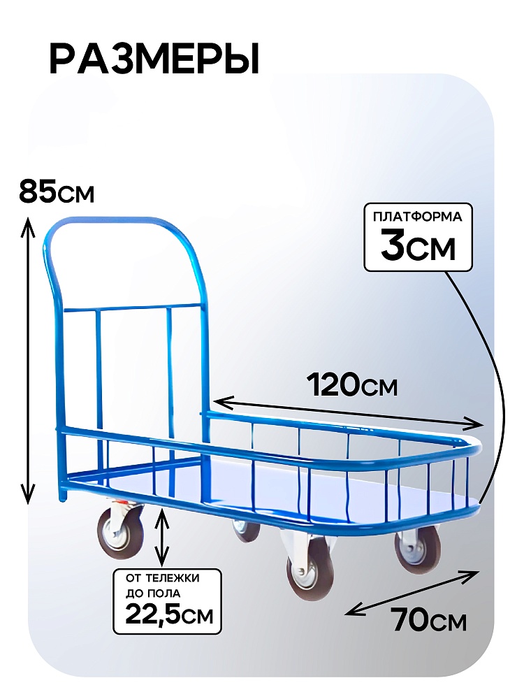 Платформенная тележка Промышленник 1200х700 ПБМ-7.12 160 мм с бортиком фото 2