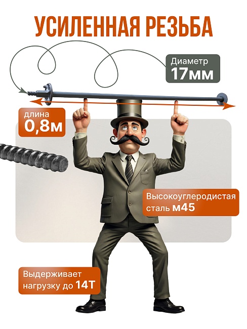 Винт стяжной для опалубки Промышленник горячекатаный 0,8 м упаковка 10 шт. фото 3